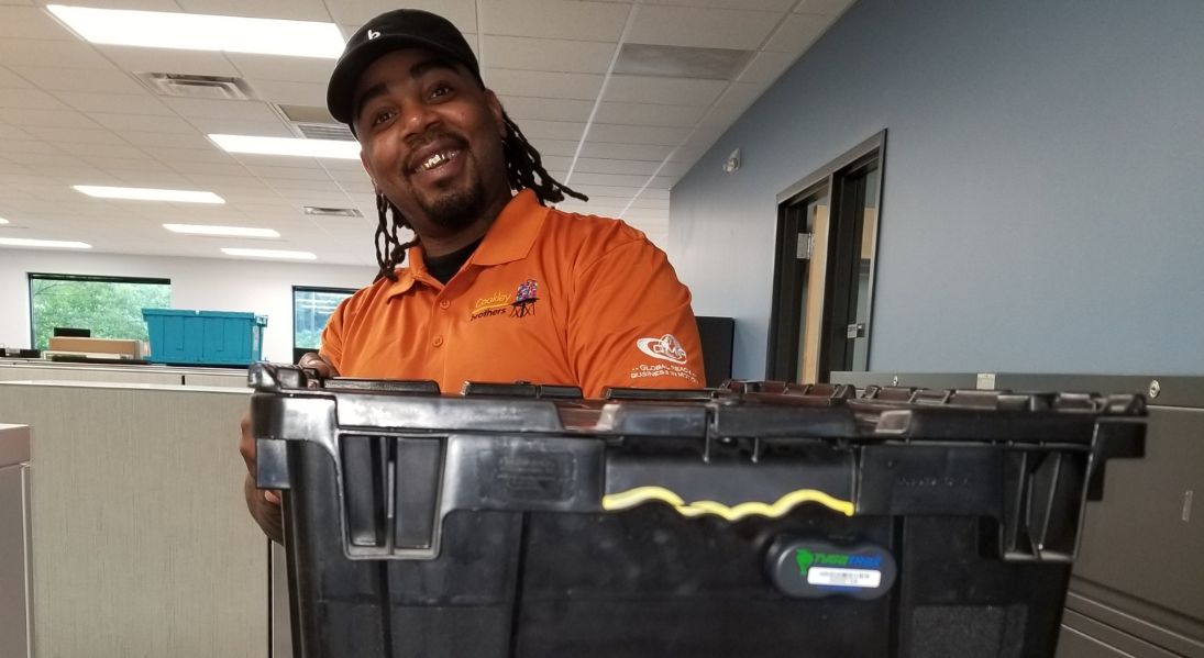 commercial moving service worker smiling